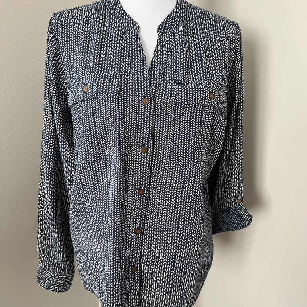 L.L. Bean Black and White Button Down Shirt